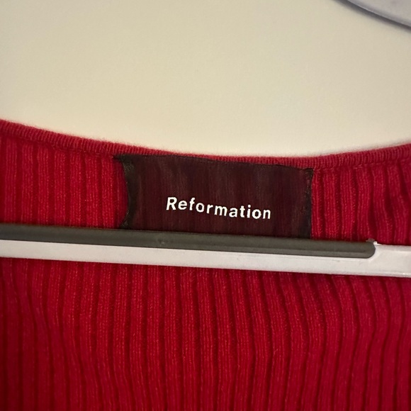 Reformation Red Ribbed Square-Neck Sweater - Picture 3 of 5